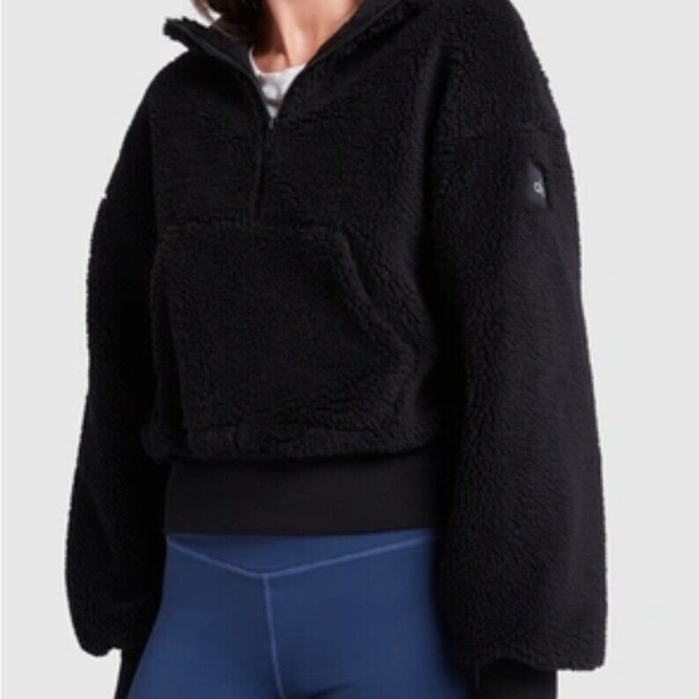 ALO Yoga Sherpa Streetside Half Zip Hoodie Sweatshirt WOMENS SMALL Black